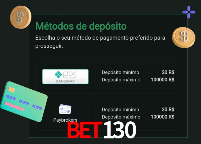 O cassino bet130 oferece uma grande variedade de métodos de pagamento
